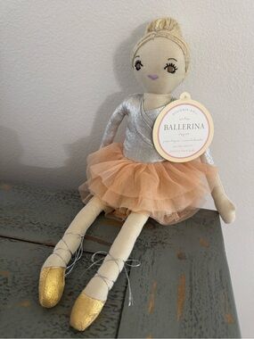 NWT Pottery Barn Kids Peach Tulle Ballerina Doll with Silver Leotard